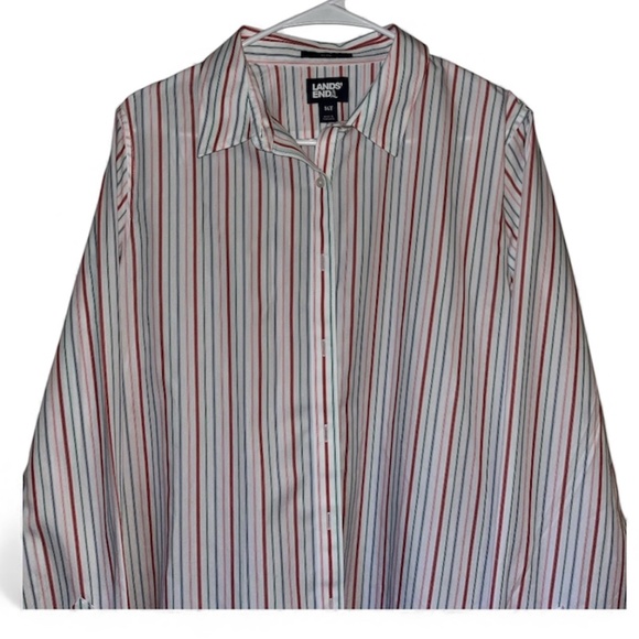 Lands’ End Tall Women Multi Striped No Iron Button Down Long Sleeve Shirt Sz-14T - Picture 2 of 6